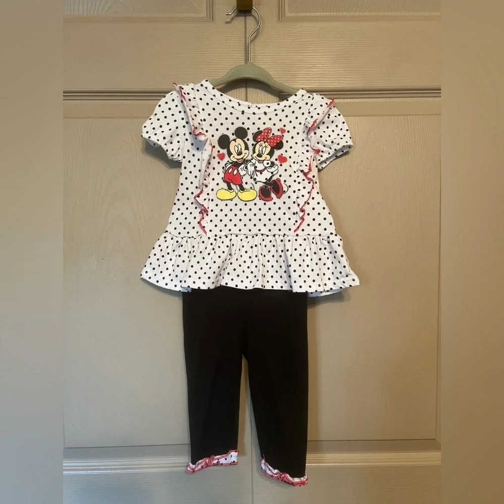 Disney NWOT Baby White and Black Polka Dot Outfit